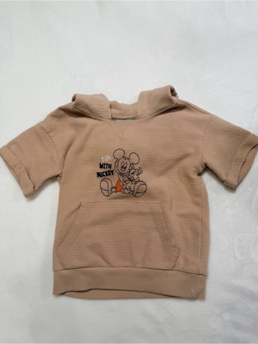 Disney Tan Short-Sleeve Hooded Top with Mickey Graphic